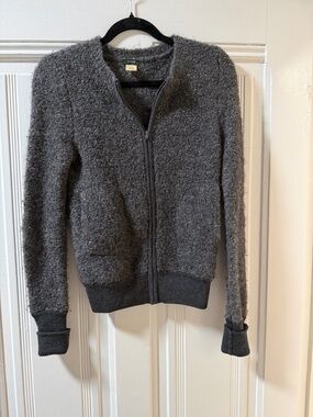 J. Crew Charcoal Bouclé Knit Zip Cardigan